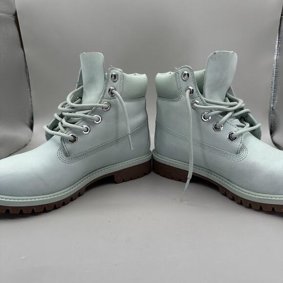 Timberland Boots Big Kids Size 3.5 Mint Green 6 Inch Premium Leather Lug Sole - Picture 6 of 10
